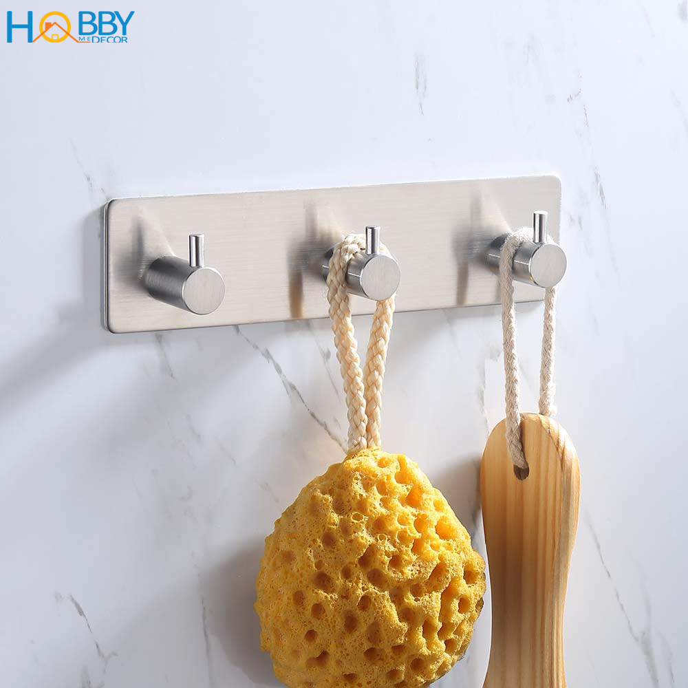 Móc treo quần áo dán tường 3 chấu Inox 304 Hobby Home Decor 3TV160 không rỉ sét kèm keo dán gạch men kính