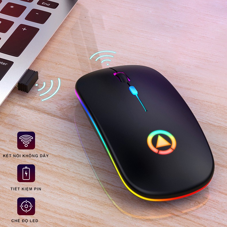 Chuột Không Dây Bluetooth SEASY A2 Sạc Pin, Chống Ồn, Chế Độ Kép Wireless Usb 2.4Ghz, Hiệu Ứng Đèn Led RGB- Hàng Chính Hãng