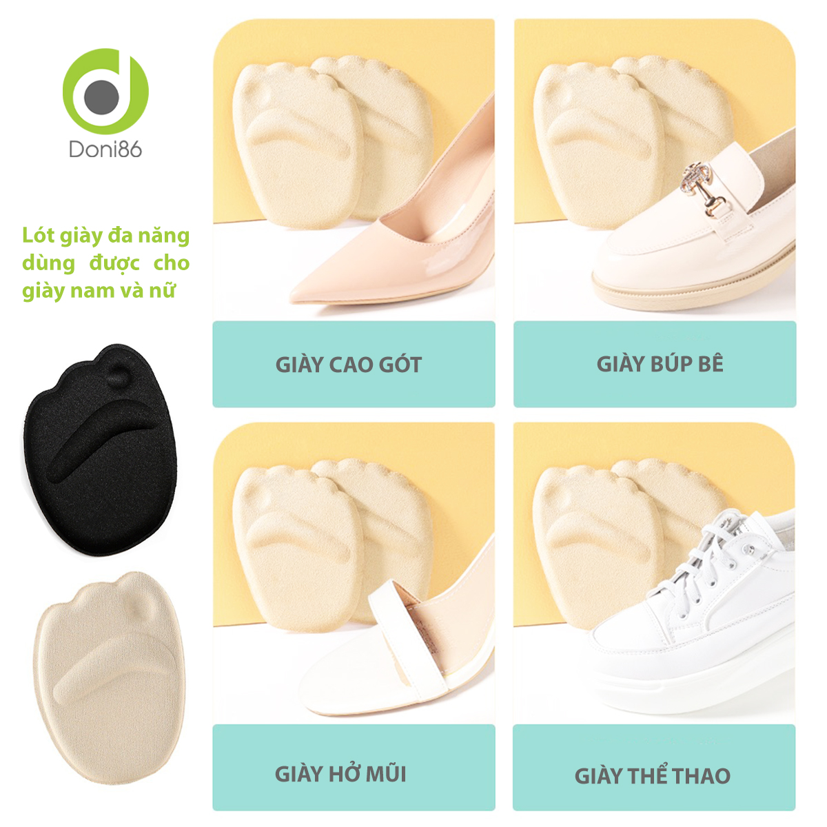 Combo 4 cặp lót giày cao gót giảm đau lòng bàn chân phía mũi lót giày hút mồ hôi chân khi mang giày bít mũi PK14-4