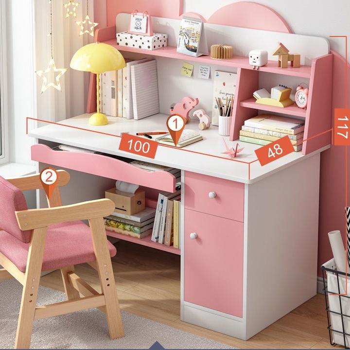 Bàn học cho bé liền kệ sách size 1m/1m2 gỗ MFC/MDF An Cường dày 17mm BLV132, bàn học sinh, bàn làm việc gỗ hàng melamine cao cấp