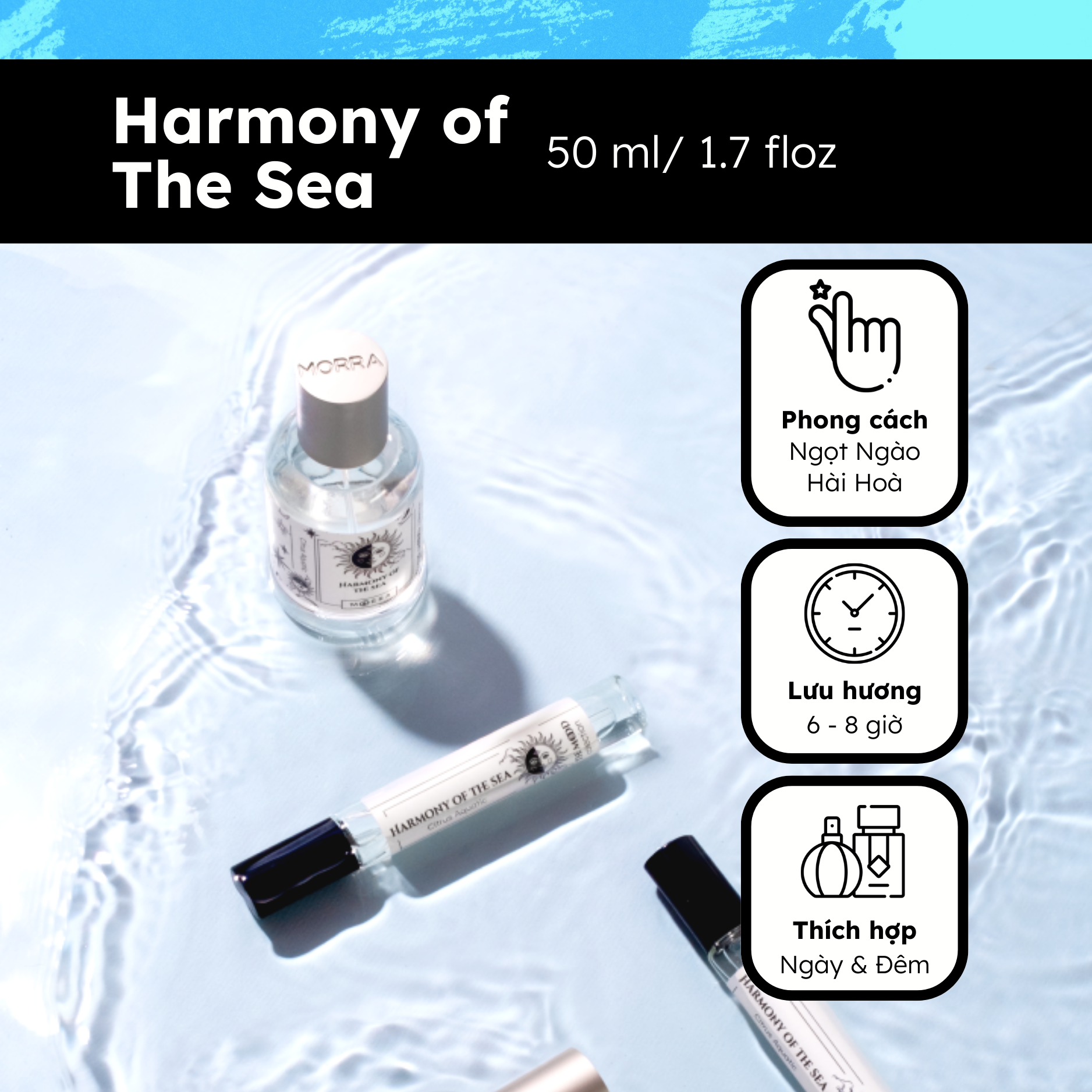 Nước Hoa Nam Nữ Morra Harmony Of The Sea Hương Thơm Tươi Mát, Ngọt Ngào Hài Hoà Dung Tích 50ml