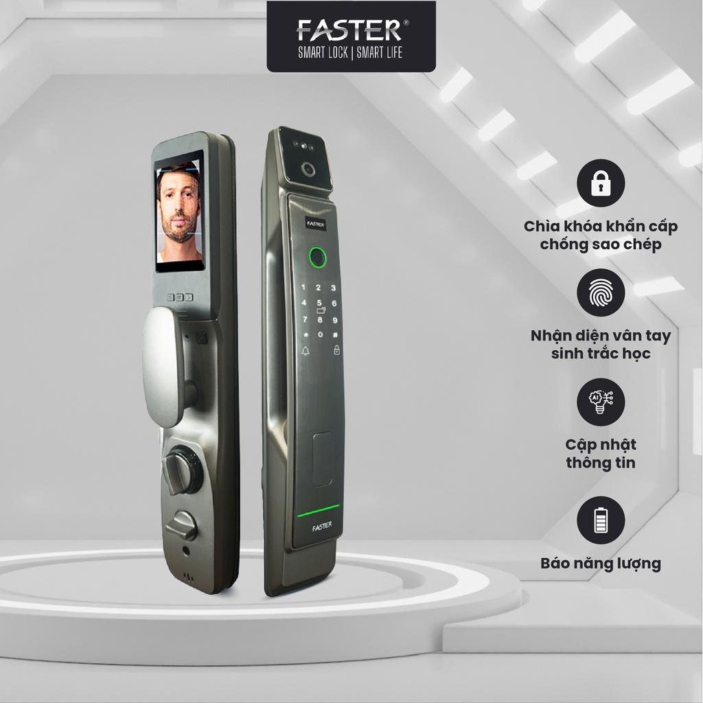 Khóa thông minh FS008FD3D-SV FASTER mở bằng FACE ID, app điêu khiển, thẻ từ, mật mã, an toàn cho gia đình