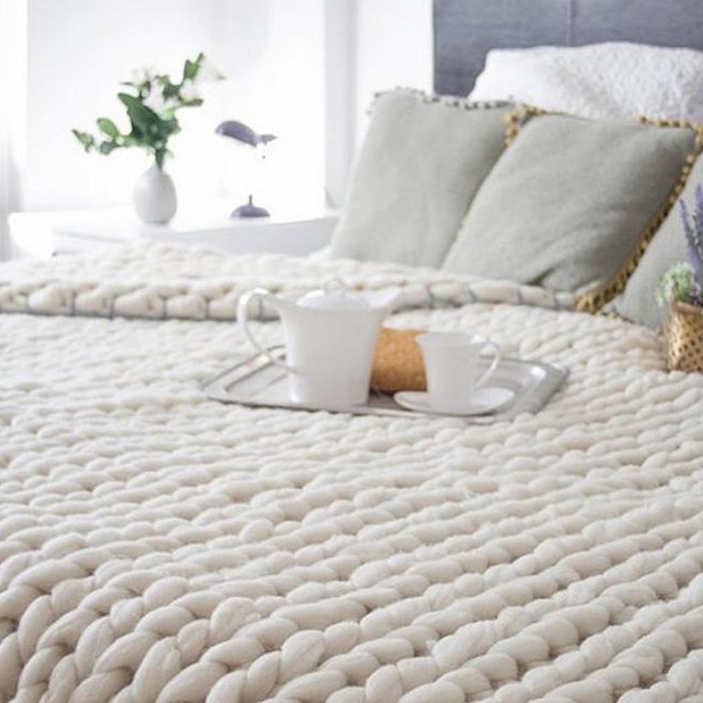 Knitted Throw Blanket Soft for Sofa Chair Cover 20x20inch Microfiber White_1