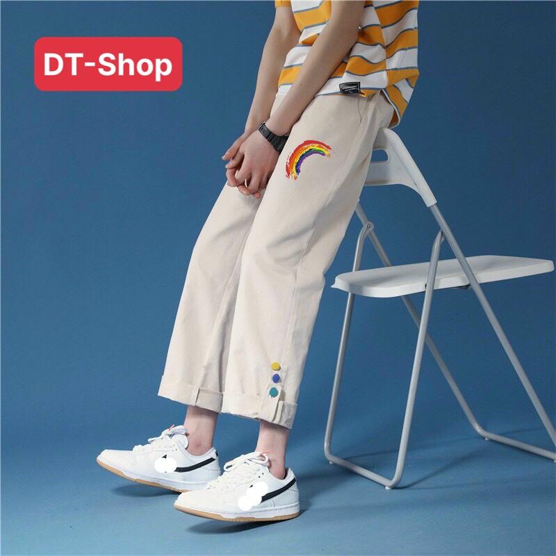 Quần ống rộng DT Shop, quần Simple dành cho nam nữ, cạp chun có dây rút điều chỉnh eo vải co dãn dày dặn mặc 4 mùa