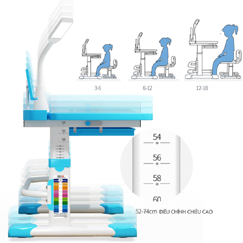 Bộ bàn học sinh tiểu học - Full bộ bàn, ghế, đèn học - Tặng kèm hộp bút màu nước