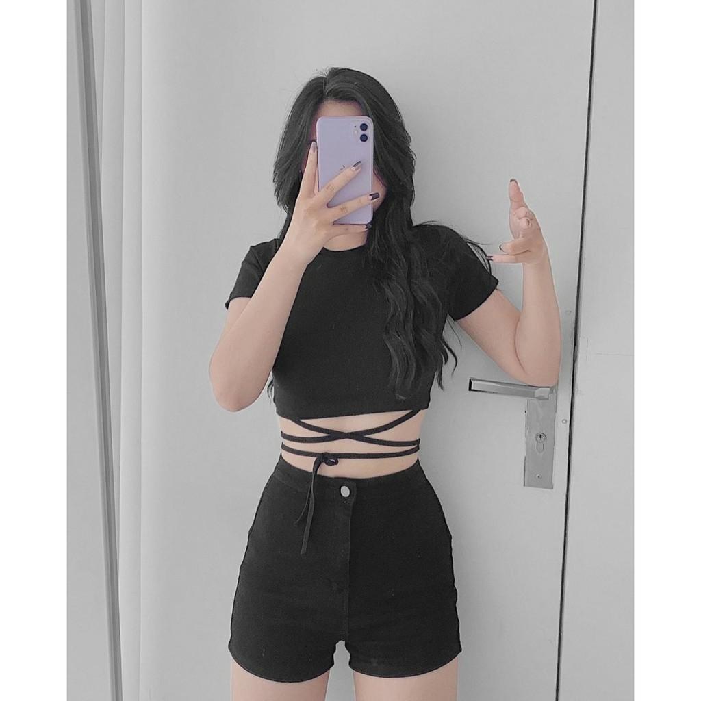 Áo Croptop nữ ngắn,đan dây eo