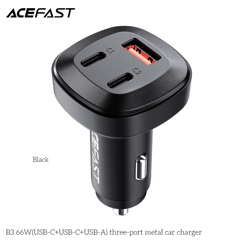 Sạc ô tô Acefast 66W 3 cổng 2xUSB-C + 1xUSB-A - B3 Hàng chính hãng Acefast