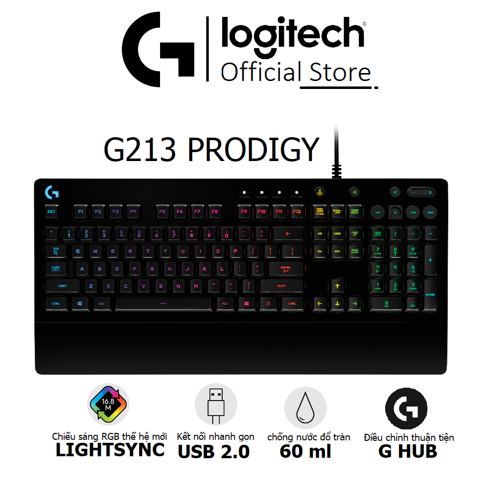 Bàn phím Logitech G213 Gaming PRODIGY RGB - Hàng chính hãng