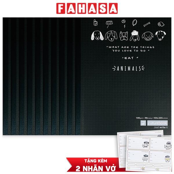 Bộ 10 Tập Animal A5 - 4 Ô Ly - 96 Trang 100gsm + Kèm 2 Túi Nhãn Vở Ngẫu Nhiên - Futurebook DK-021 - Mẫu 3 - Màu Đen