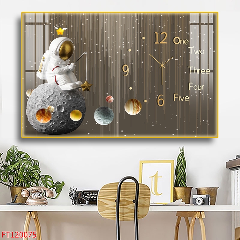 Đồng Hồ Treo Tường Du Hành Vũ Trụ Cho Phòng Bé Trai - Tranh Tráng Gương Gắn Kim Đồng Hồ Giá Rẻ