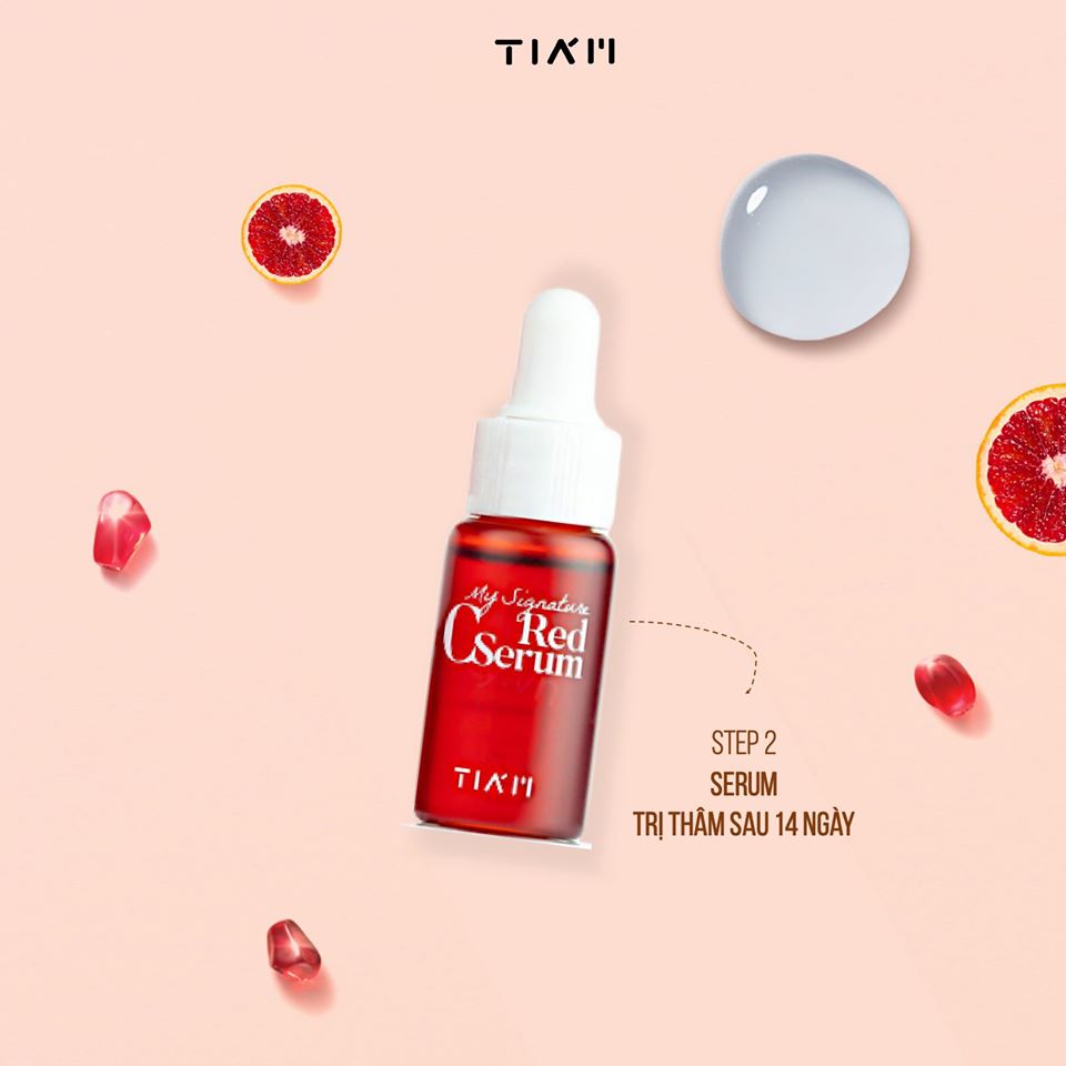 Mini Set dưỡng trắng da, làm mờ thâm, đều màu da TIAM My Signature Red C Toner 40ml+ Serum 12ml + Cream 15ml Tặng 1 mask dưỡng ẩm săn chắc da Foodaholic Vitamin E phù hợp cho làn da nhạy cảm, tiện lợi khi du lịch và thường xuyên công tác