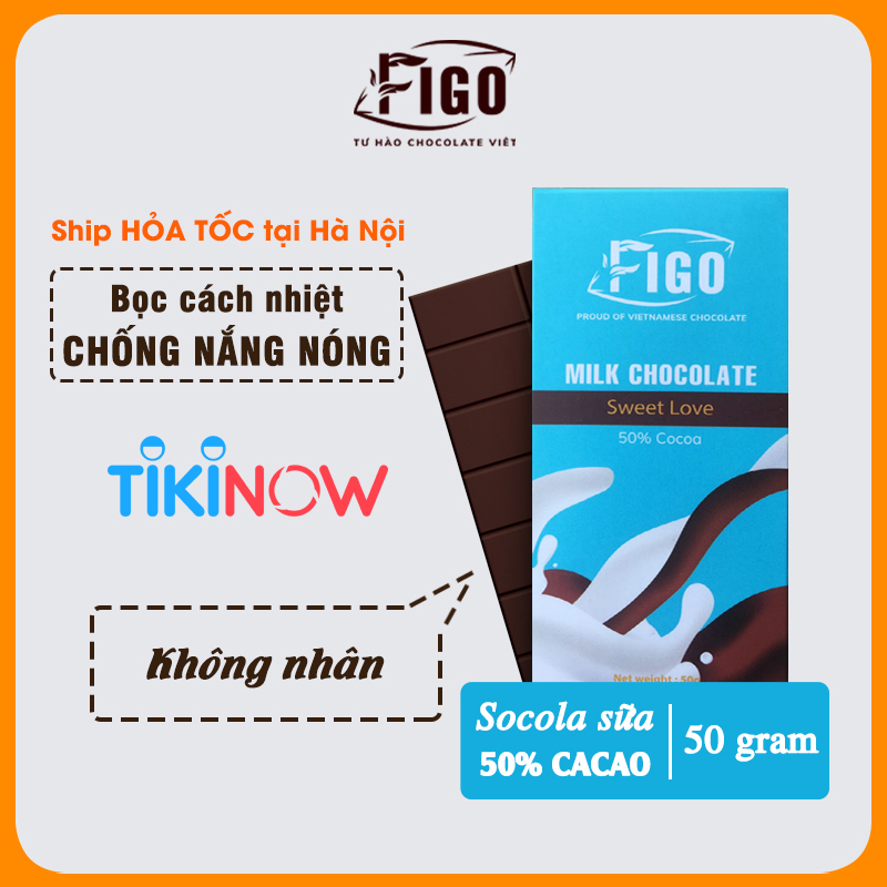 Combo 3 Thanh Kẹo Socola Milk Chocolate 50% Cacao Figo 50gr nhân hạt Điều, Hạnh Nhân, Sữa Dừa