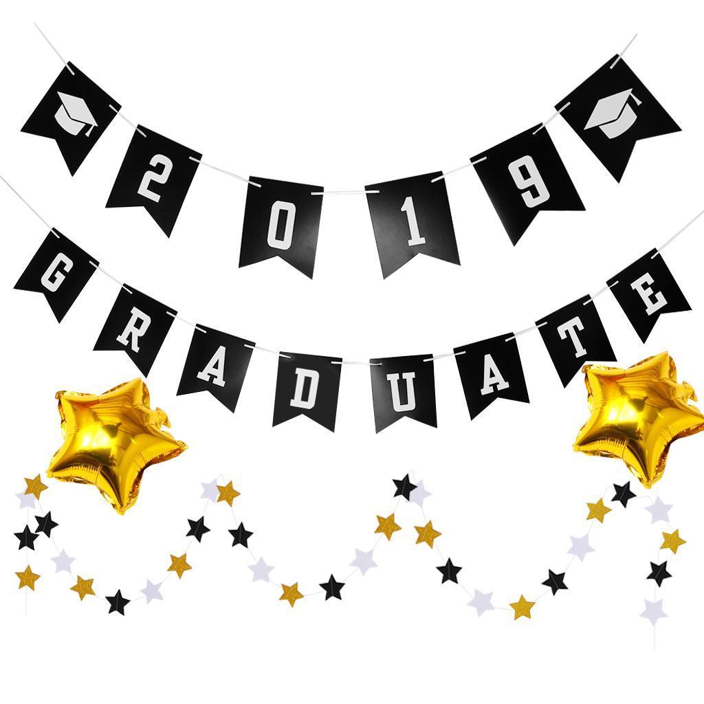Paper Bunting Banner 2019 Congrats Grad Sign Graduation Party Hanging Garland
