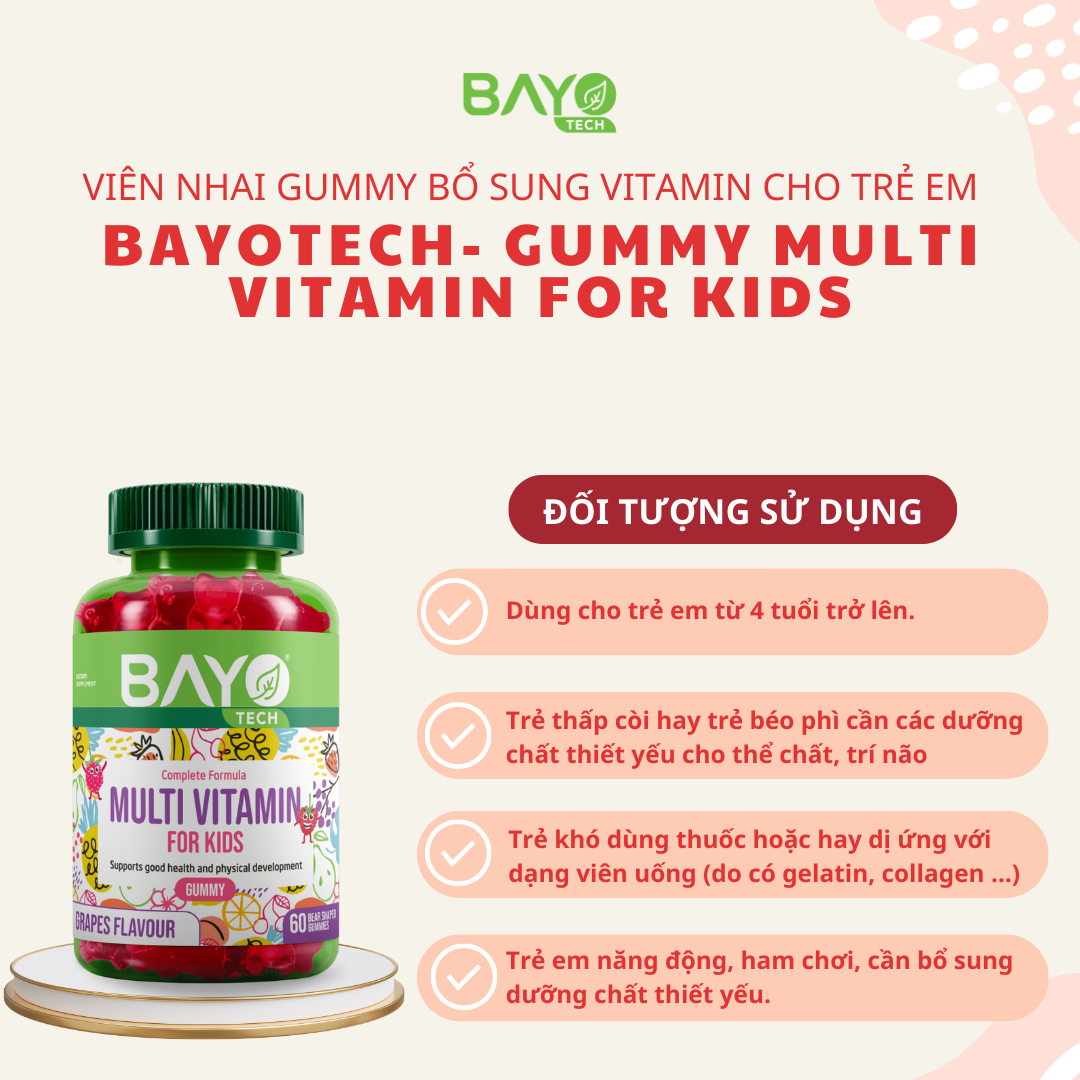 Viên nhai gummy bổ sung vitamin cho trẻ em Bayotech - Gummy Multi Vitamin For Kids