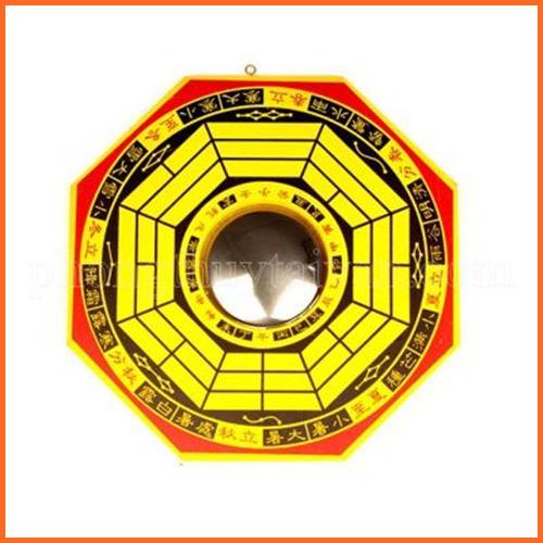 Gương Bát quái Tiên Thiên Lõm cạnh vàng tặng kèm bột ngũ vị bao sái, văn khấn.