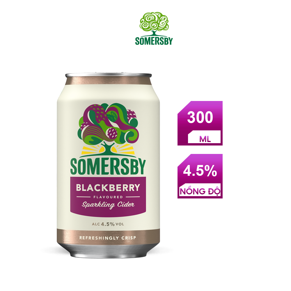 Nồng độ cồn 4.5% - Thùng 12 Lon Nước Táo Lên Men Vị Mâm Xôi Somersby Blackberry 330ml (Nồng độ cồn 4,5%)