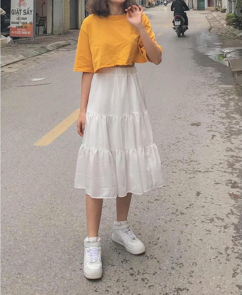 Chân váy tầng Ulzzang eo chun dài 67cm