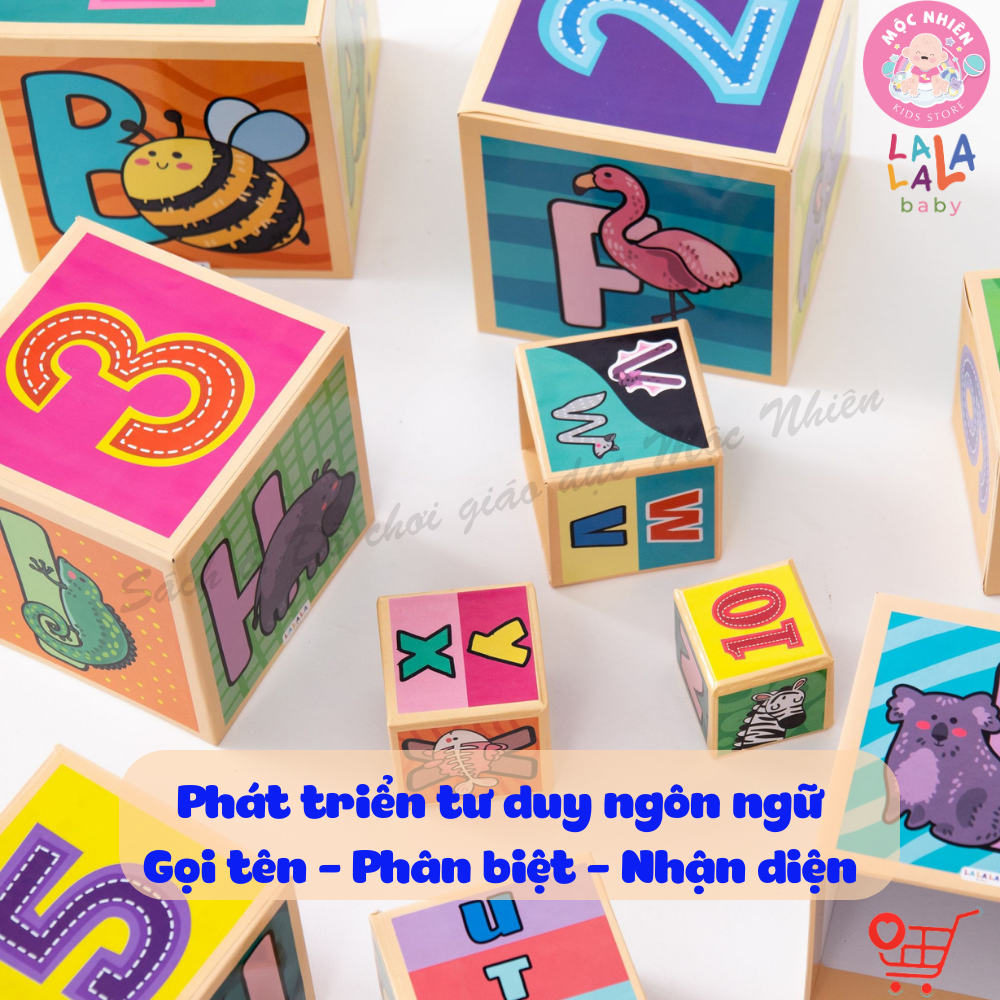 Đồ Chơi Tháp Xếp Chồng Bụng Bự Hình Khối 10 hộp Cho Bé từ 1-5 tuổi - Alphabet Nesting and Stacking Blocks - Lalala Baby