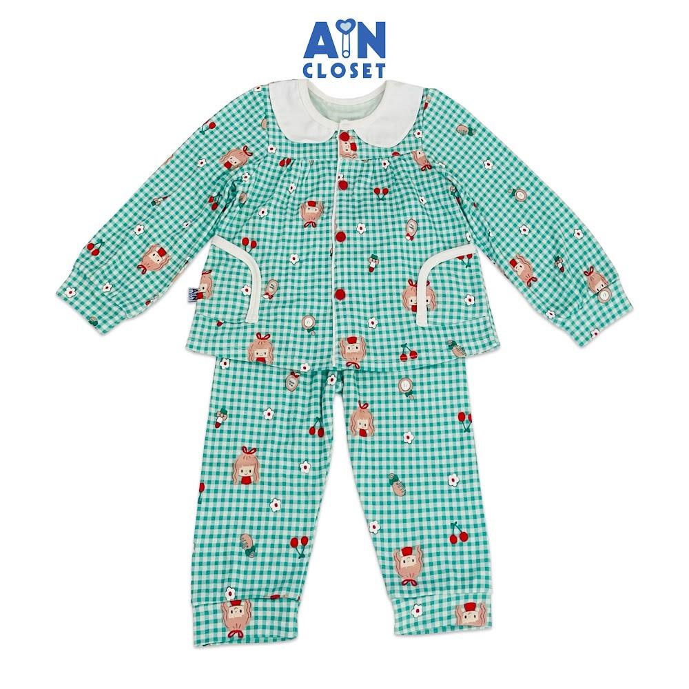 Bộ quần áo dài bé gái họa tiết Bé Caro xanh lá thun cotton - AICDBG3OWKND - AIN Closet