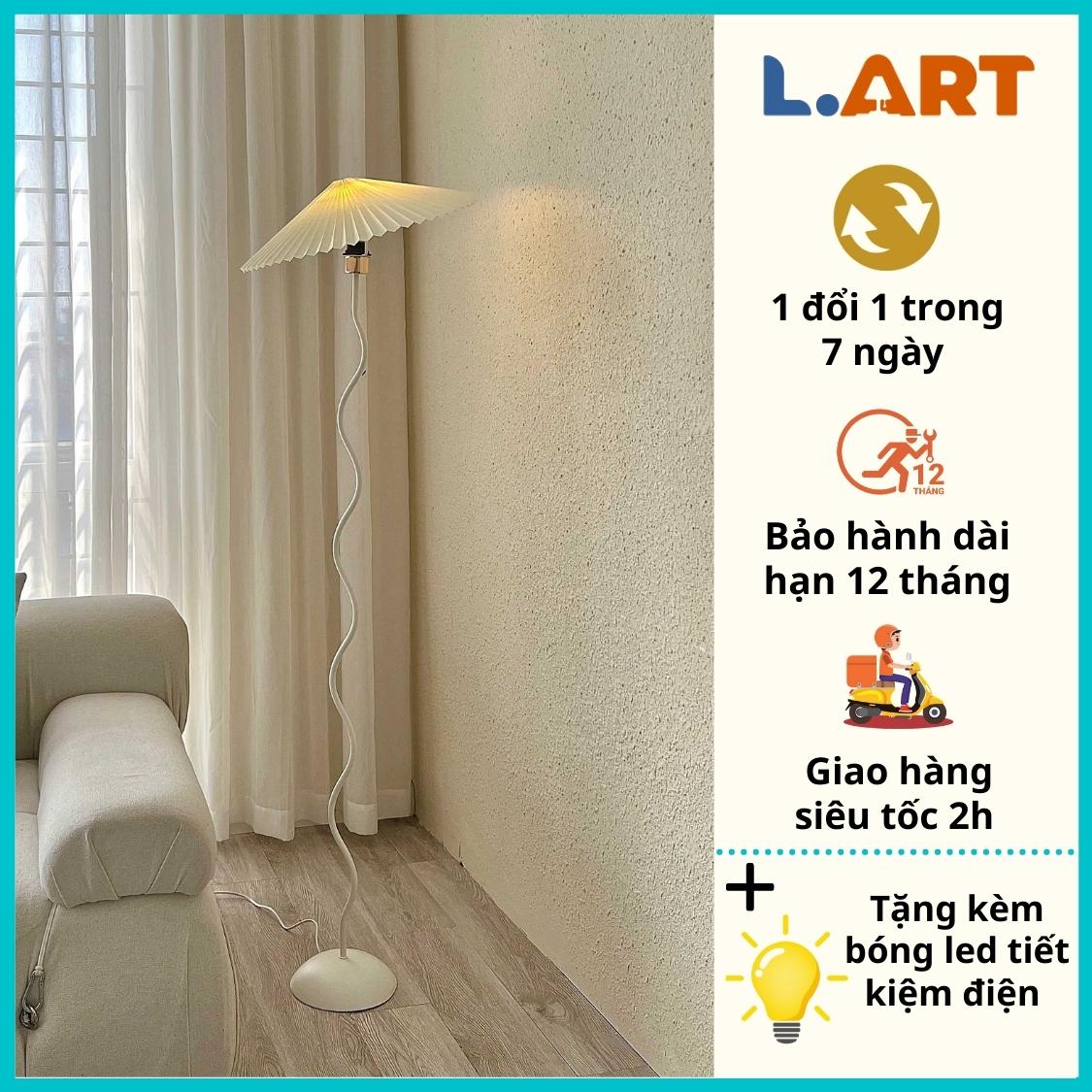 Đèn cây đứng decor đọc sách, đèn ngủ cho phòng ngủ, phòng khách kiểu sóng lượn Hàn Quốc màu trắng DC001T
