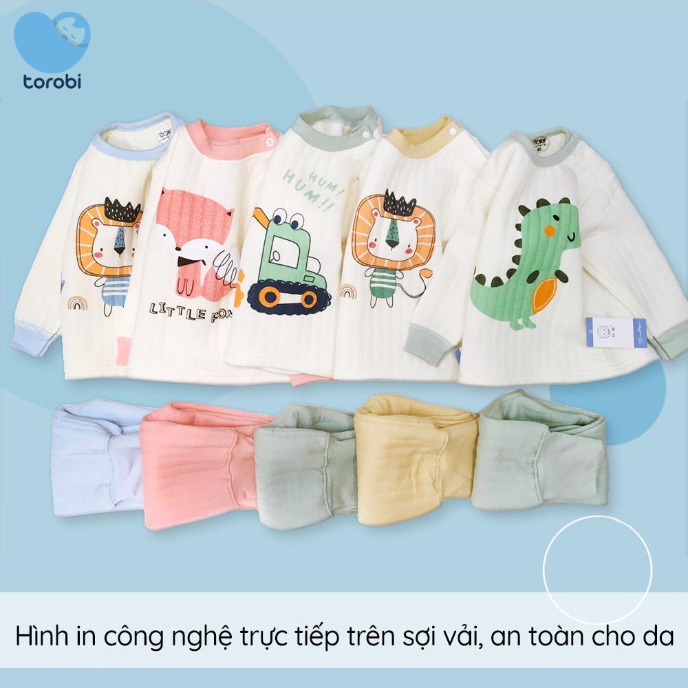 Bộ Chần Bông Ba Lớp Cạp Cao Mềm Mại Ấm Áp Cho Bé 9-16kg