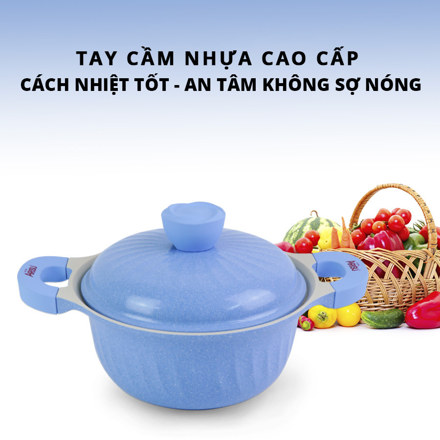 Nồi kháng khuẩn 7 lớp phủ titanium  Happy Home Pro màu xanh dương size 20cm