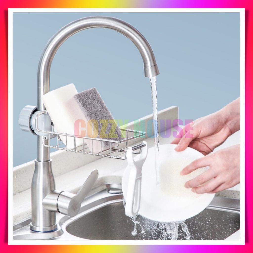 Khay inox gắn vòi rửa chén, lavabo, kệ giá treo để đồ, dụng cụ đa năng tiện dụng Cozzy Home
