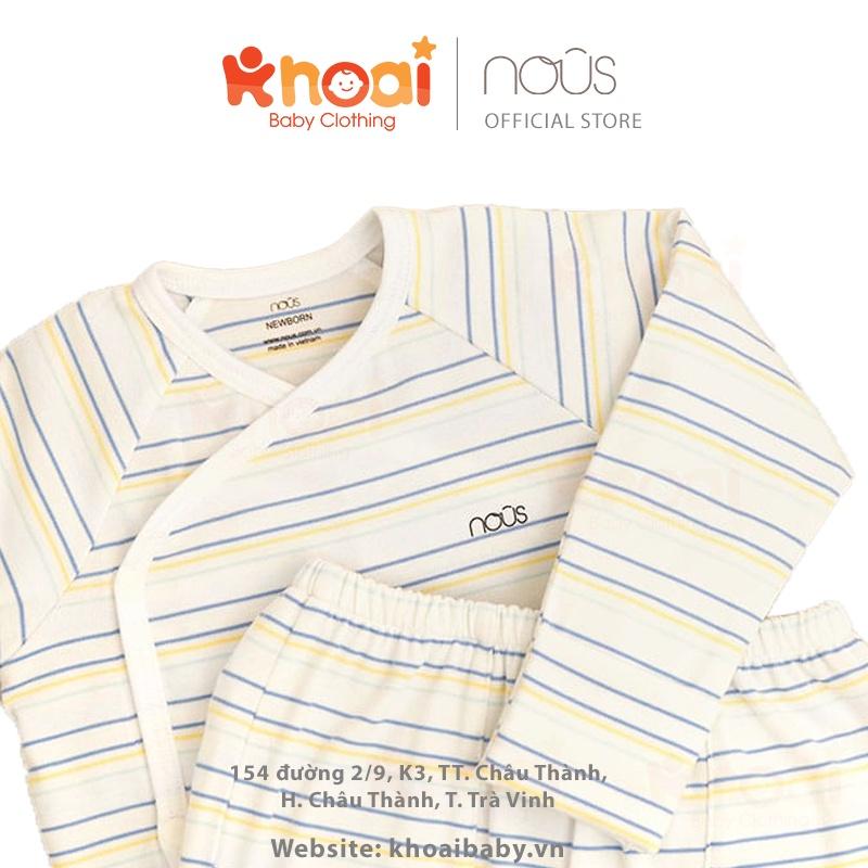 Bộ cài lệch Nous kẻ trắng xanh vàng Newborn - Chất liệu Nu Petit 95% cotton thiên nhiên