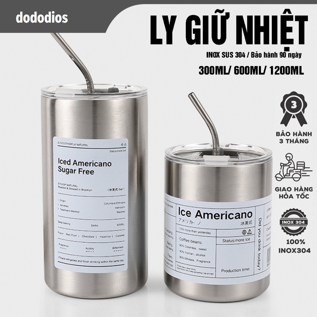 Bình đựng nước dododios - Ly giữ nhiệt Iced Americano inox 304 cao cấp không gỉ uống cà phê dùng văn phòng, Ly Giữ Nhiệt Iced Americano Inox 304 Cao Cấp Không Gỉ Cốc Uống Nước Giữ Nhiệt Tặng Kèm Ống Hút Siêu Tiện Lợi - Hàng chính hãng dododios