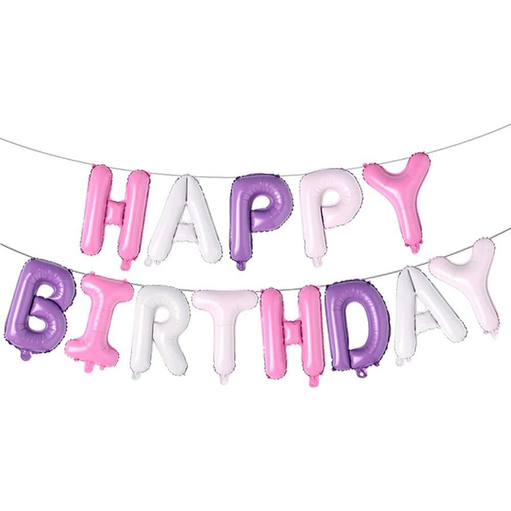 UNICORN, KÌ LÂN HỒNG - Combo bong bóng trang trí sinh nhật Happy Birthday tông hồng nhạt cho bé gái (Có đầy đủ phụ kiện)