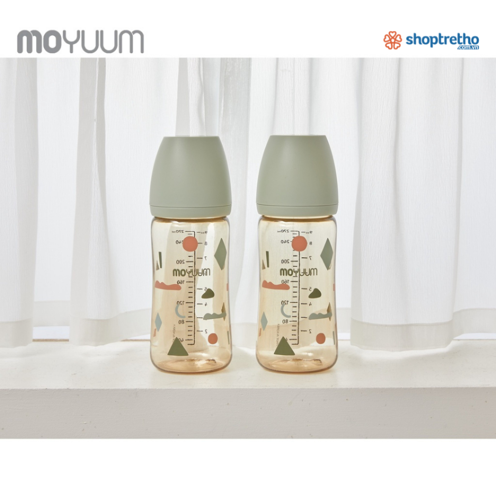 Bình sữa MOYUUM nhựa PPSU 270ml núm 2-5m phiên bản Mây xanh