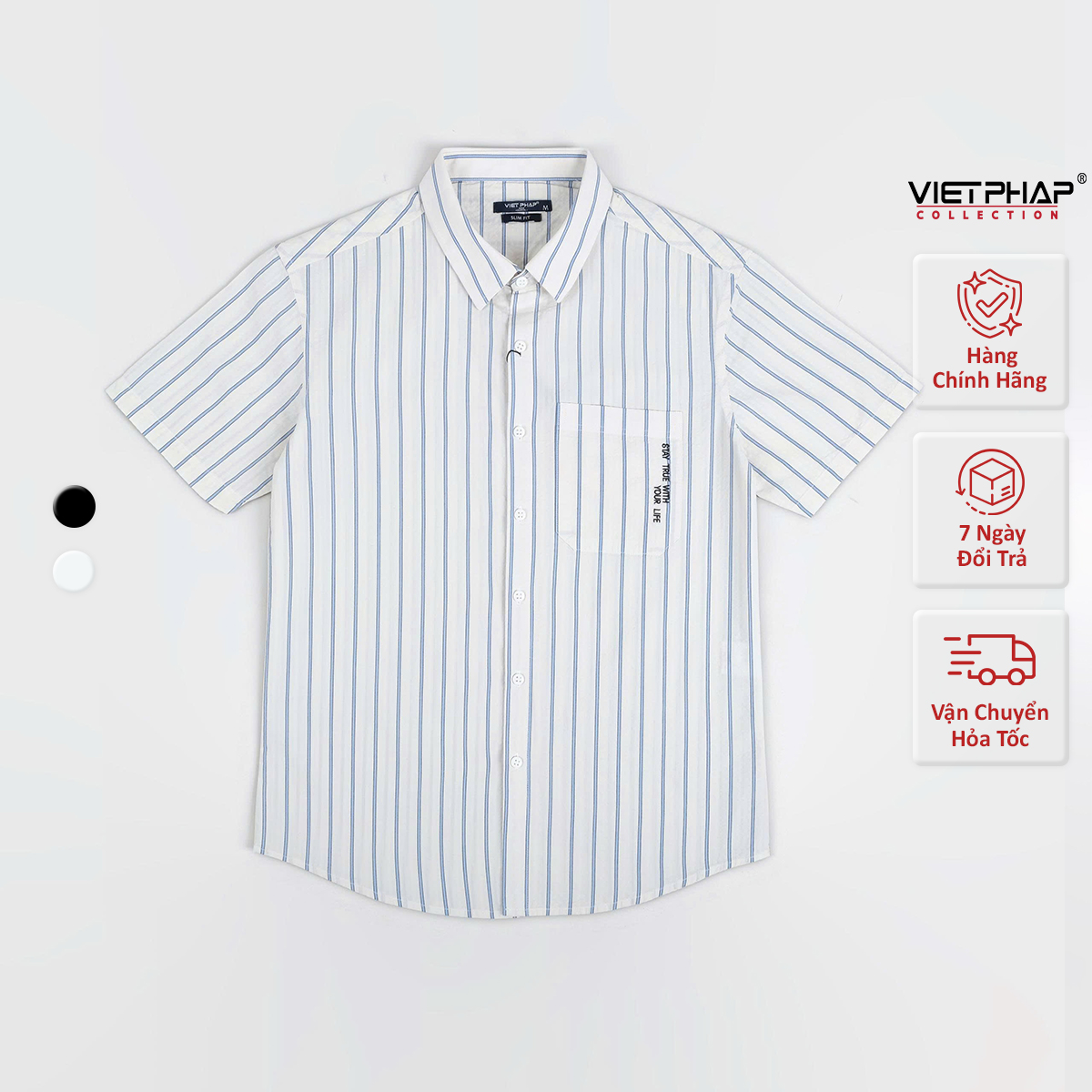 Áo Sơ Mi Nam Ngắn Tay VIỆT PHÁP/  Form Regular, Chất liệu Cotton Cao Cấp thoáng mát, thấm hút mồ hôi 2004