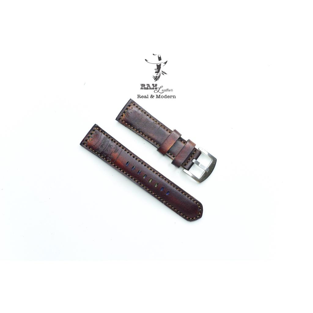 Dây đồng hồ trống đồng da bò thảo mộc vegtan cao cấp màu gỗ mahogany bền chắc - chính hãng RAM Leather