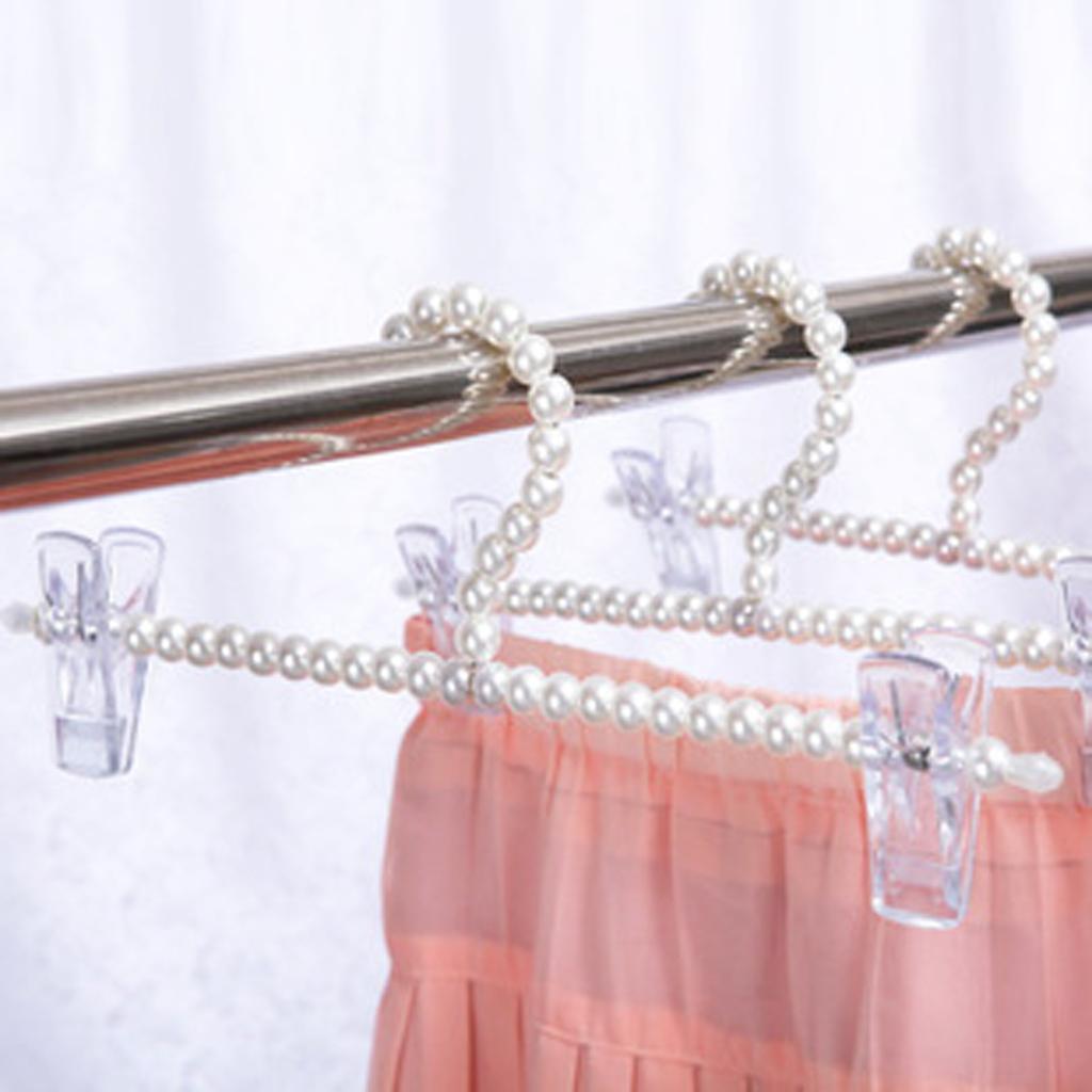 10x White ABS Pearl Adult Kids Clip Hanger Clothes Coat Trouser Skirt Holder