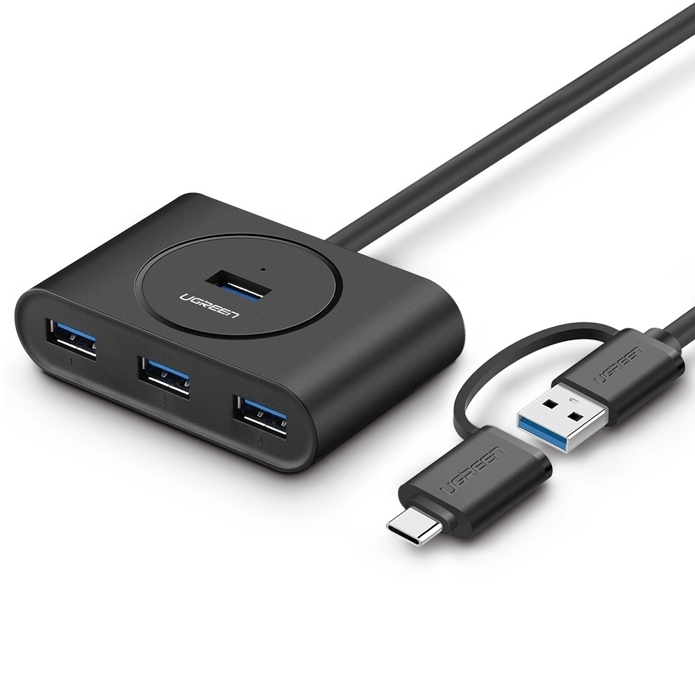 Bộ Chia USB Type-C + USB 3.0 Sang 4 Cổng USB 3.0 Hỗ Trợ OTG Cao Cấp dài 1M màu Đen Ugreen TC40850CR113 Hàng chính hãng.