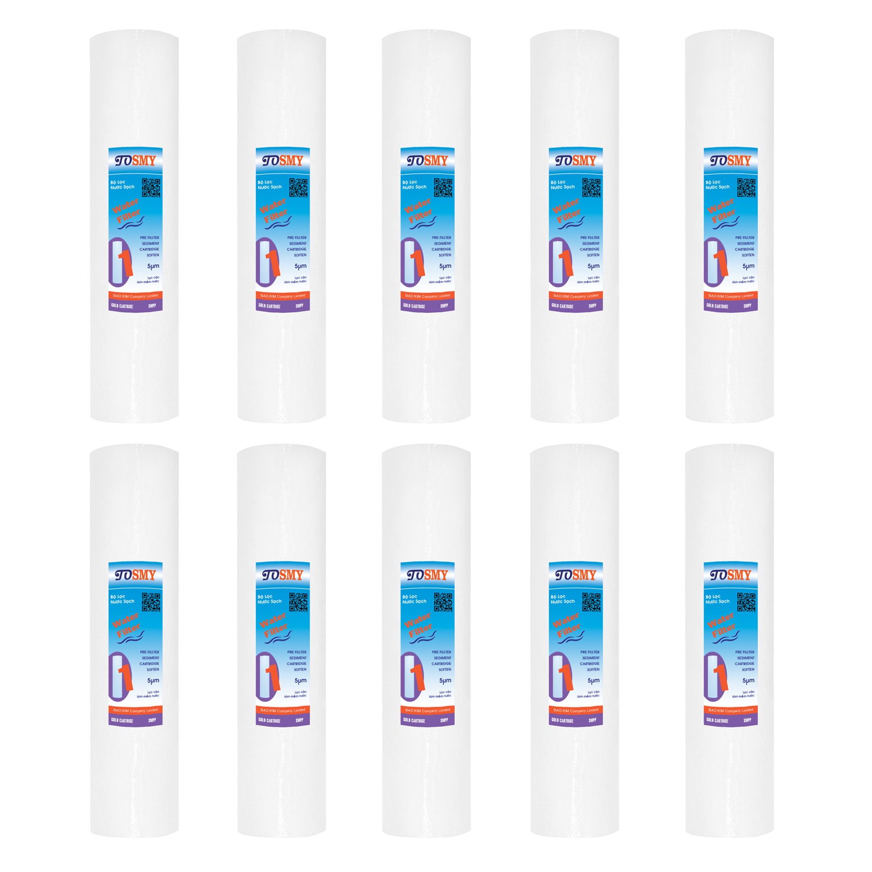 Combo 10 lõi lọc số 1 PP 10 inch dùng cho máy lọc nước R.O 10-20L/h hoặc lọc thô