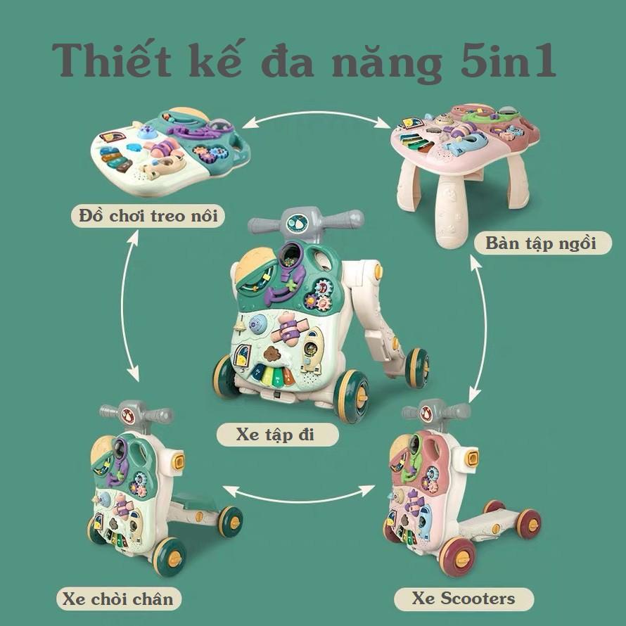 Xe Tập Đi Đa Năng Cho Bé 5IN1, Dụng Cụ Tập Đi Chống Lật Chống Trượt, Xe Tập Đi Chống Vòng Kiềng Trẻ Em