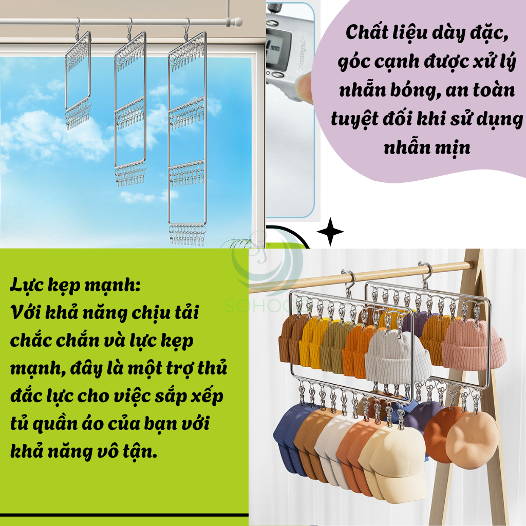 Giá Treo Đồ Inox 20-30-40 Kẹp Treo Đa Năng Móc Treo Phơi Đồ Inox Chống Gỉ Nhiều Kẹp Khung Móc Treo Quần Áo Inox Tiện Lợi Giá Treo Đồ Gấp Gọn, Siêu Tiết Kiệm Diện Tích