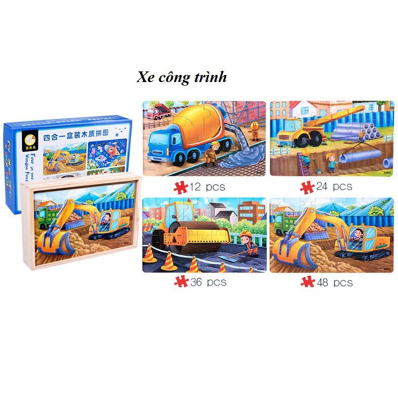 Bộ Ghép Hình Puzzle 4 Cấp Độ 12-24-36-48 Mảnh Hộp Gỗ