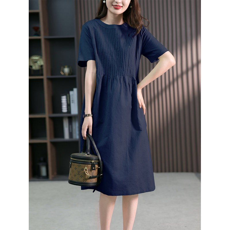 Đầm Linen suông nữ ngắn tay, dáng dài suông kèm đai eo rời, phong cách nữ retro Đũi Việt