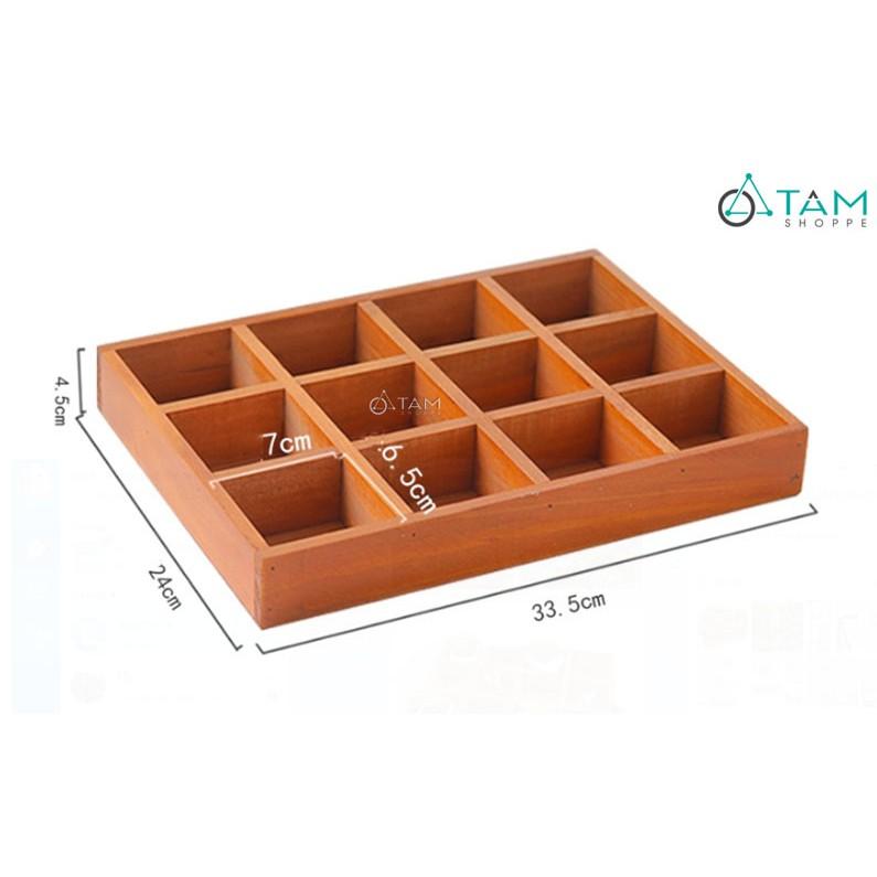 Khay gỗ trang trí chữ nhật chia 12 ô vuông số 16