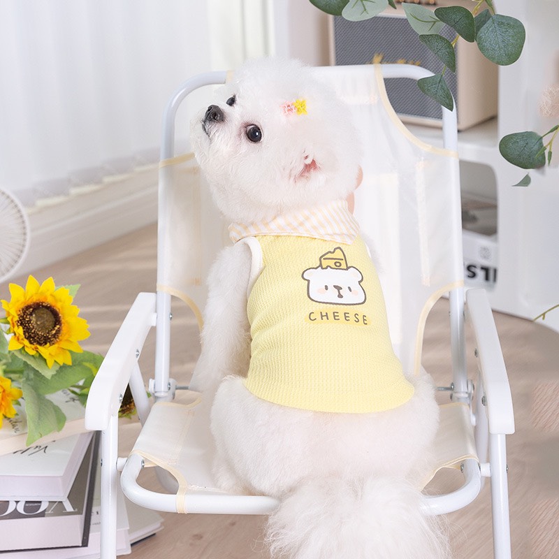 Áo lưới vàng khăn tam giác kẻ sọc gấu cheese cho thú cưng