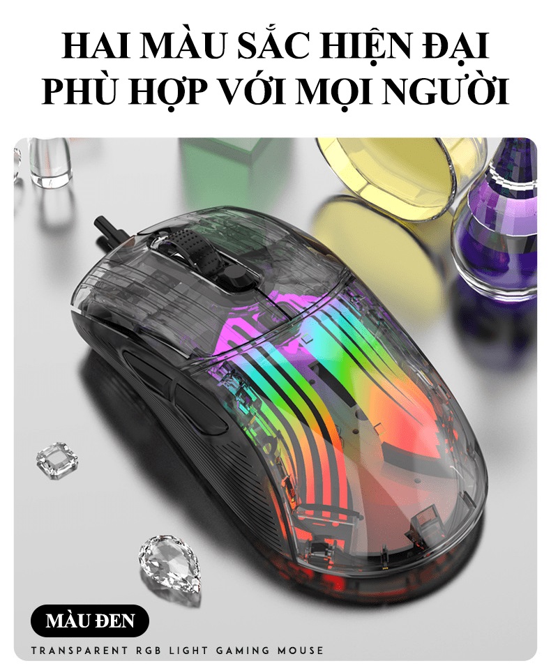 Chuột chơi game có dây XUNFOX XYH10 thiết kế trong suốt với đèn led RGB 16.8 triệu màu cực đẹp - HN - HÀNG CHÍNH HÃNG