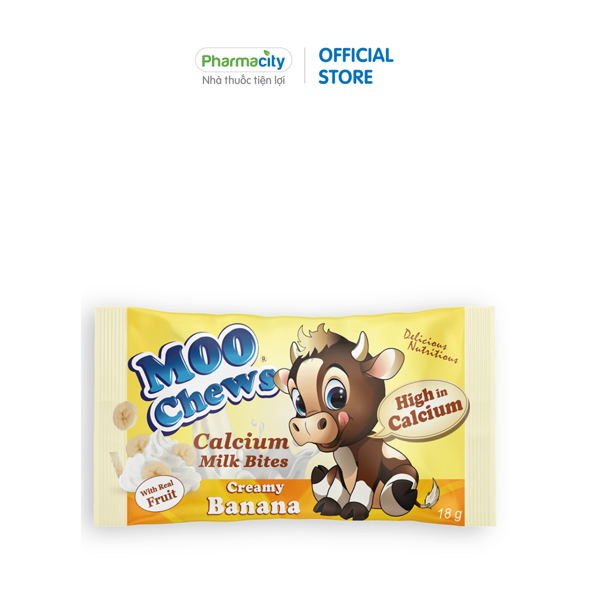 Kẹo sữa bổ sung canxi Moo Chews vị chuối (18g)