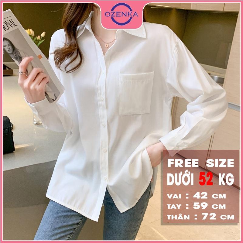 Áo sơ mi đũi trắng nữ , áo tay dài phom rộng đuôi tôm màu trắng free size mặc chống nắng đi học đi chơi