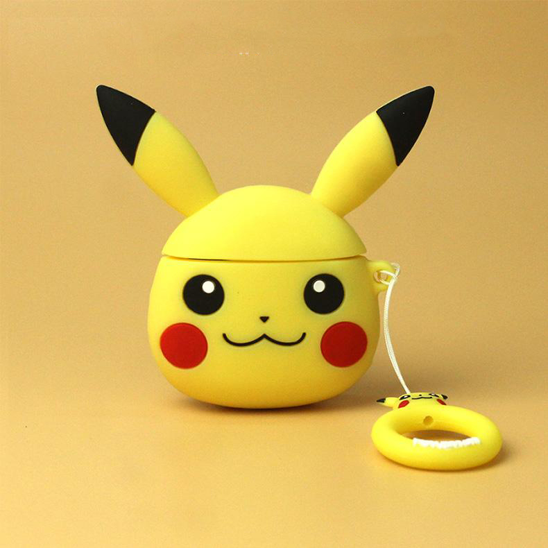 Airpods Pro Case_ Ốp Bảo Vệ Cho Airpods Pro Hình Pikachu Vàng_tặng kèm ngẫu nhiên móc khóa mèo con ngồi hộp