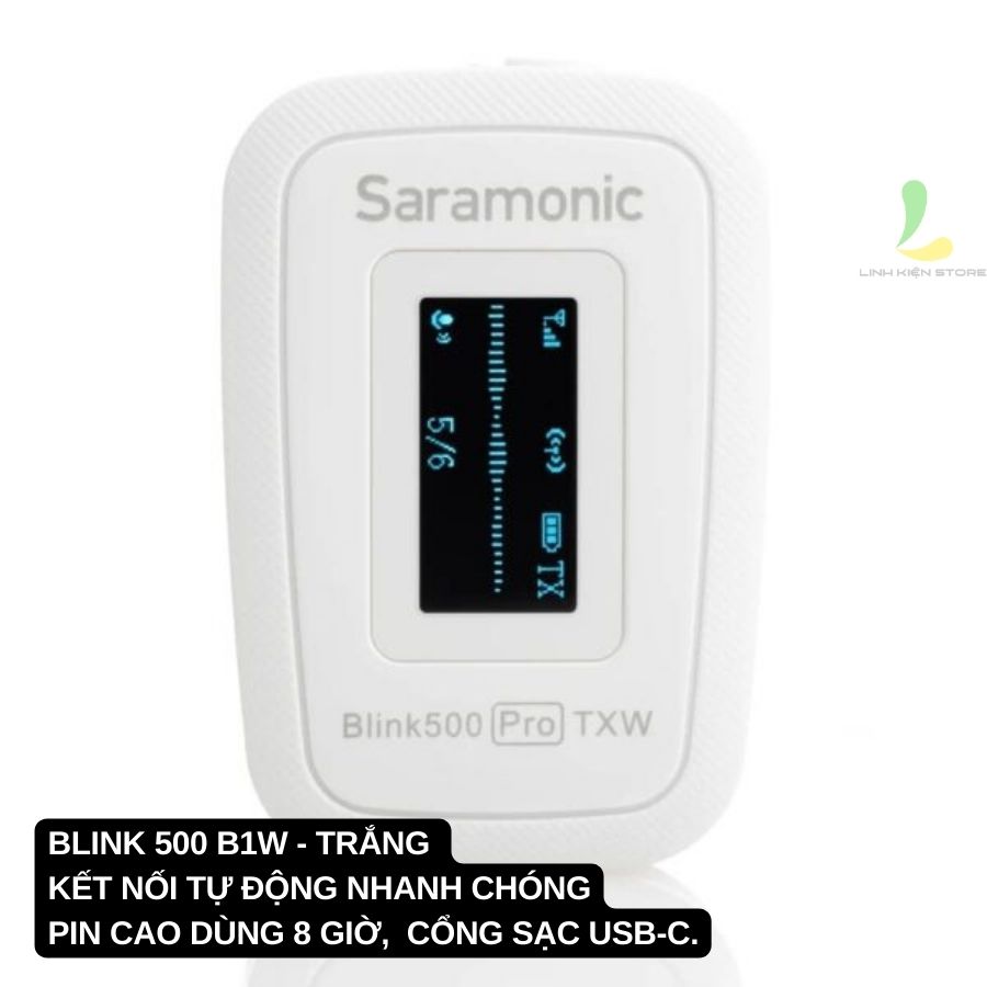 Micro thu âm Saramonic Blink 500 Pro B1W - Micro ghi âm tần số hoạt động 2.4GHz, pin 8 giờ tương thích nhiều thiết bị - Hàng nhập khẩu