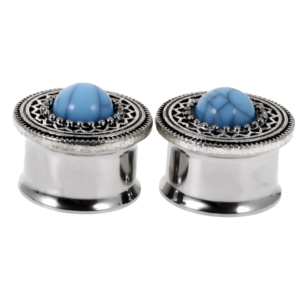 Ear Piercing Screw Fit Ear Stretcher Flesh Tunnel with Blue Turquoise