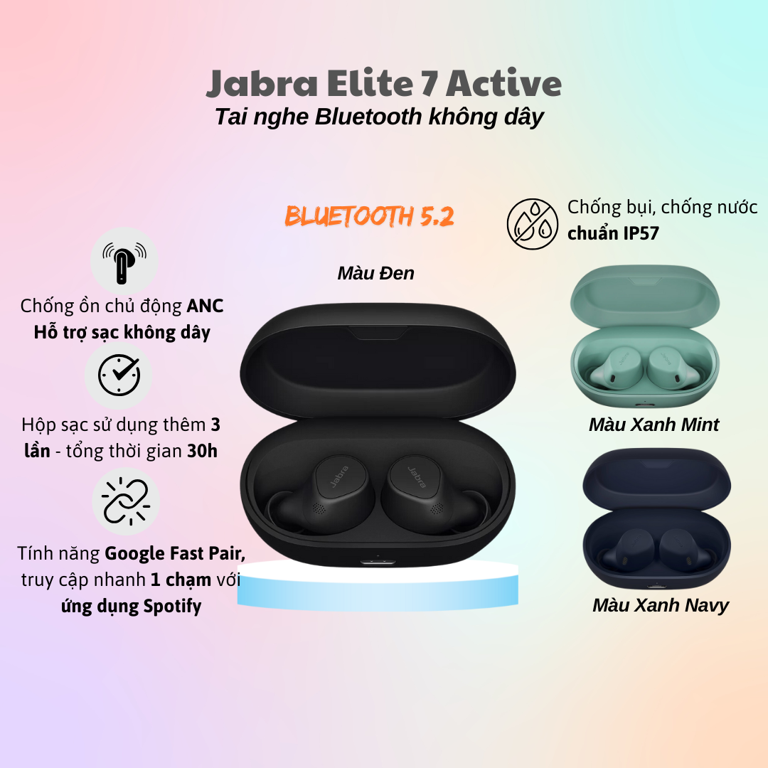 Tai Nghe Bluetooth True Wireless Jabra Elite 7 Active Chống ồn ANC 2 micro IP57 Mono - Bảo Hành 12 Tháng - Hàng Chính Hãng