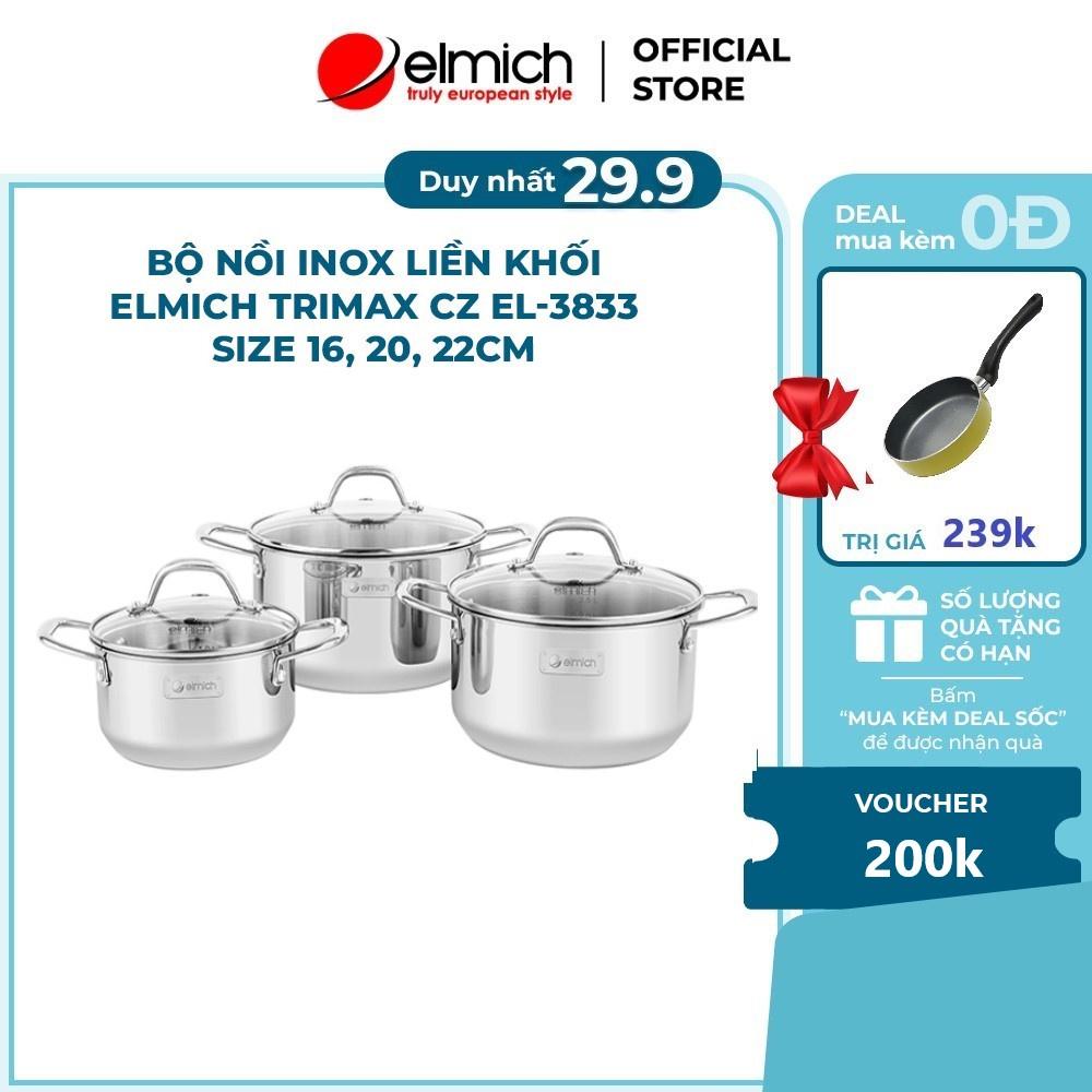 Bộ nồi inox liền khối Elmich Trimax CZ EL-3833 size 16, 20, 22cm
